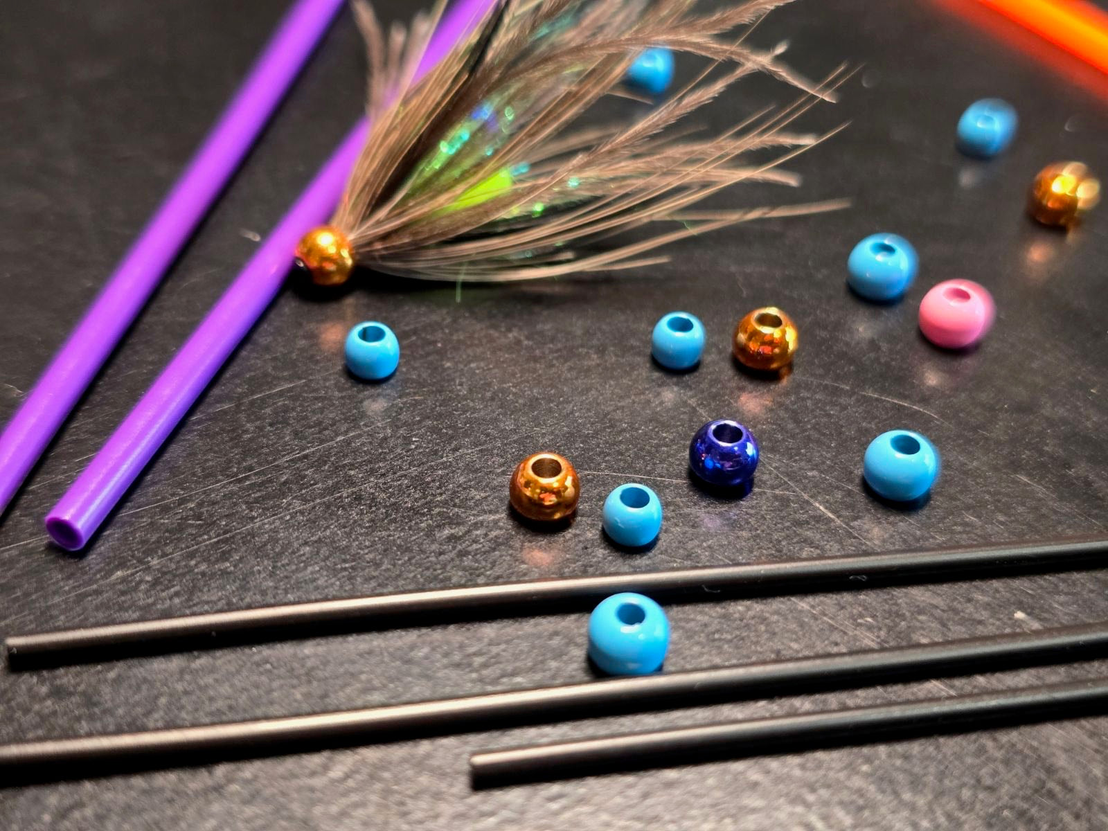 Aqua Flies Tube Beads